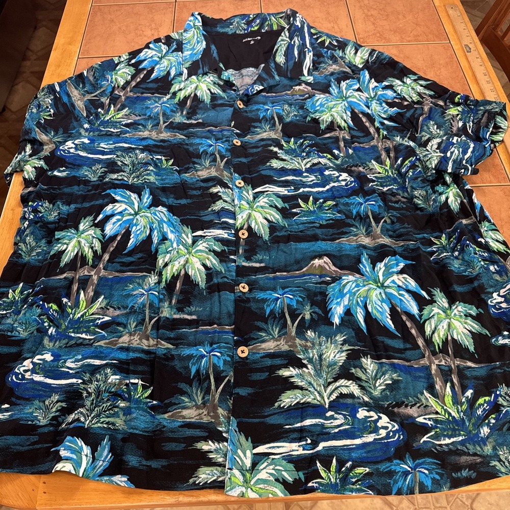 KS Island Shirt Sz 5XL Big Hawaiian Floral Tropical Beach Blue Rayon Button Up